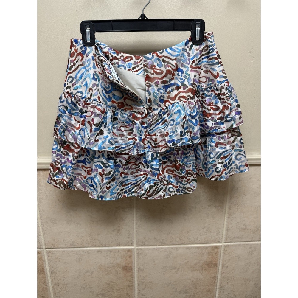 Amanda Uprichard Lavera Ruffled Skort Multicolor Abstract Print Mini Skirt M - Picture 6 of 12